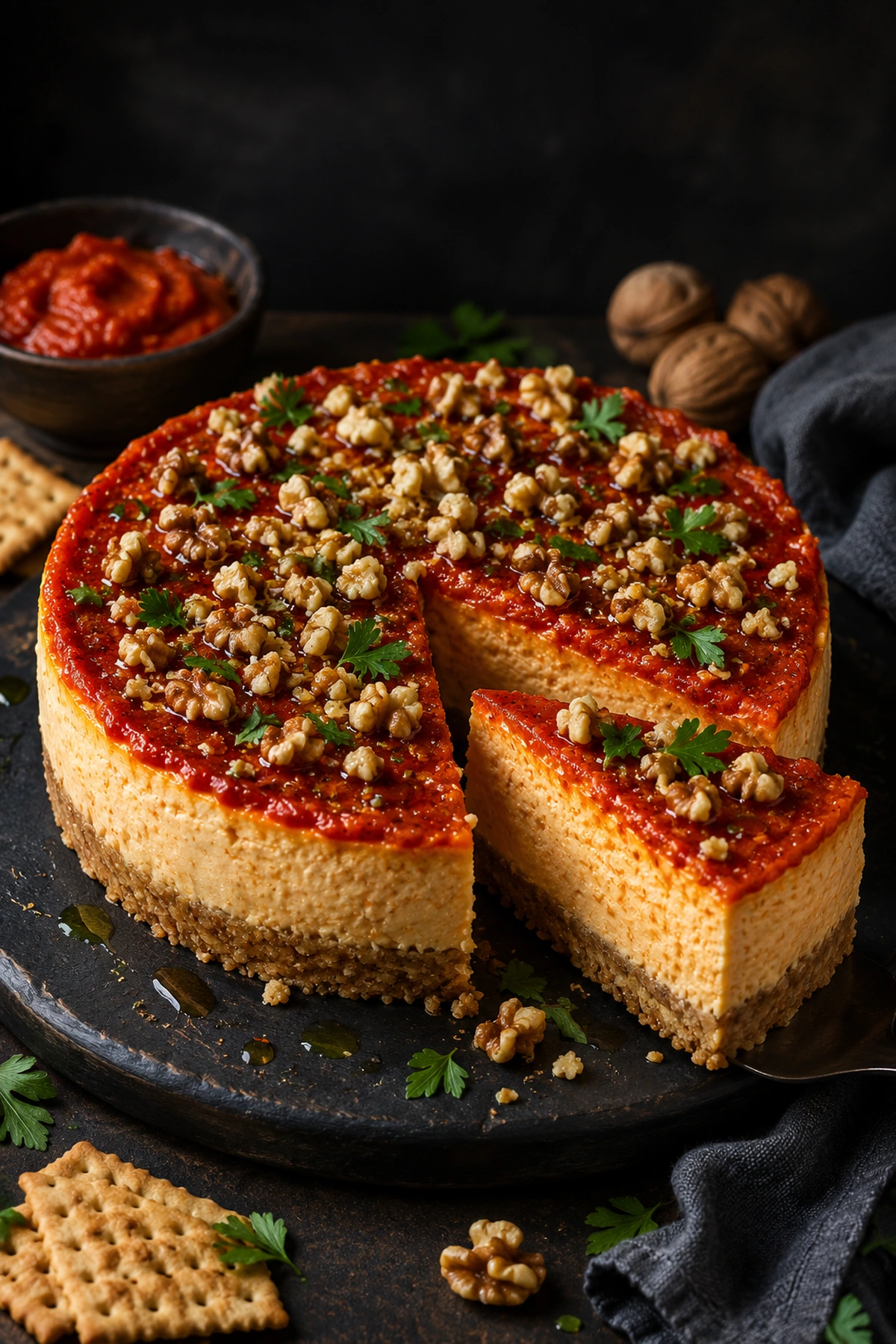 Slani čizkejk sa ajvarom sirom i orasima 🧀🌶️
