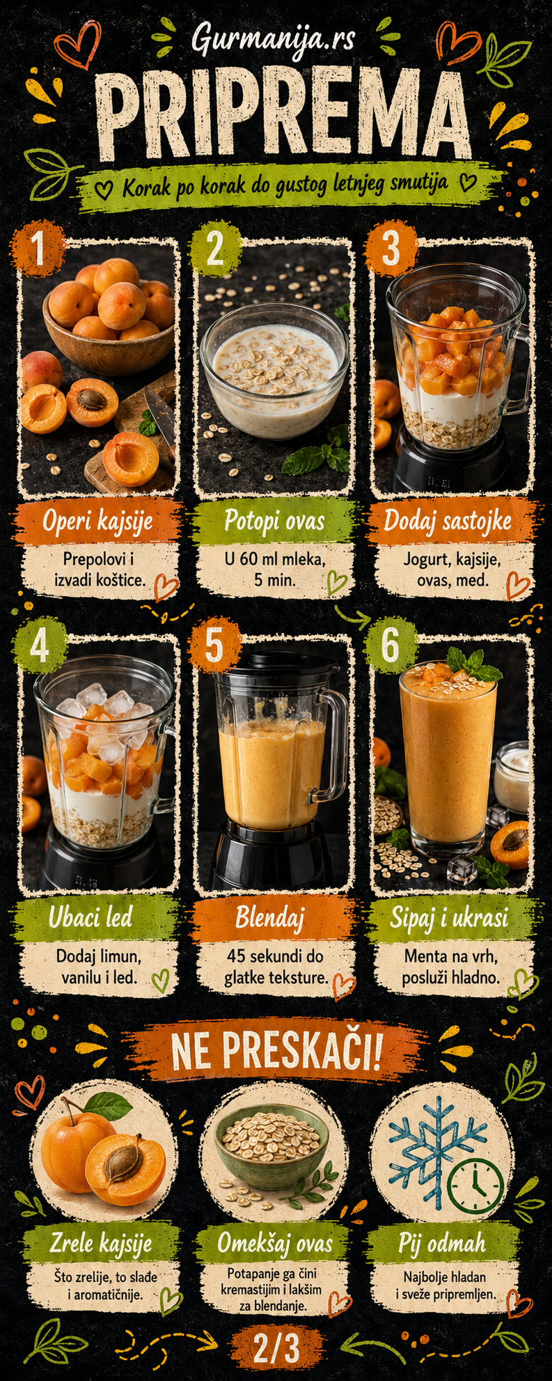 Smuti bomba sa kajsijom ovsom i grčkim jogurtom 🍑🥤 - Vizuelni vodič 2/3