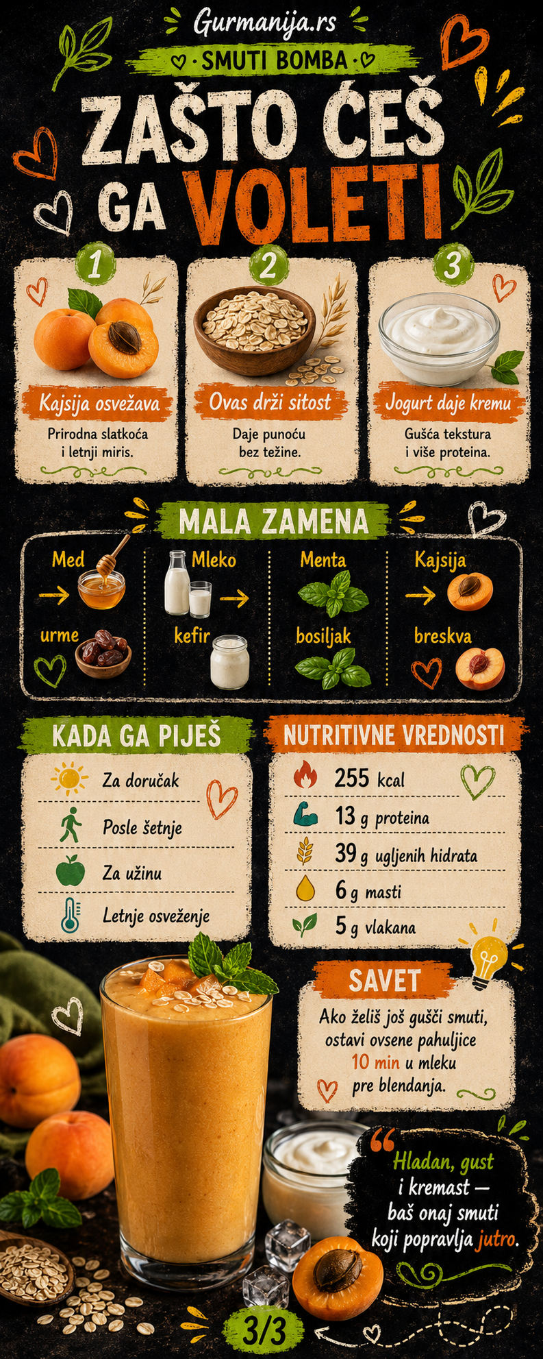 Smuti bomba sa kajsijom ovsom i grčkim jogurtom 🍑🥤 - Vizuelni vodič 3/3