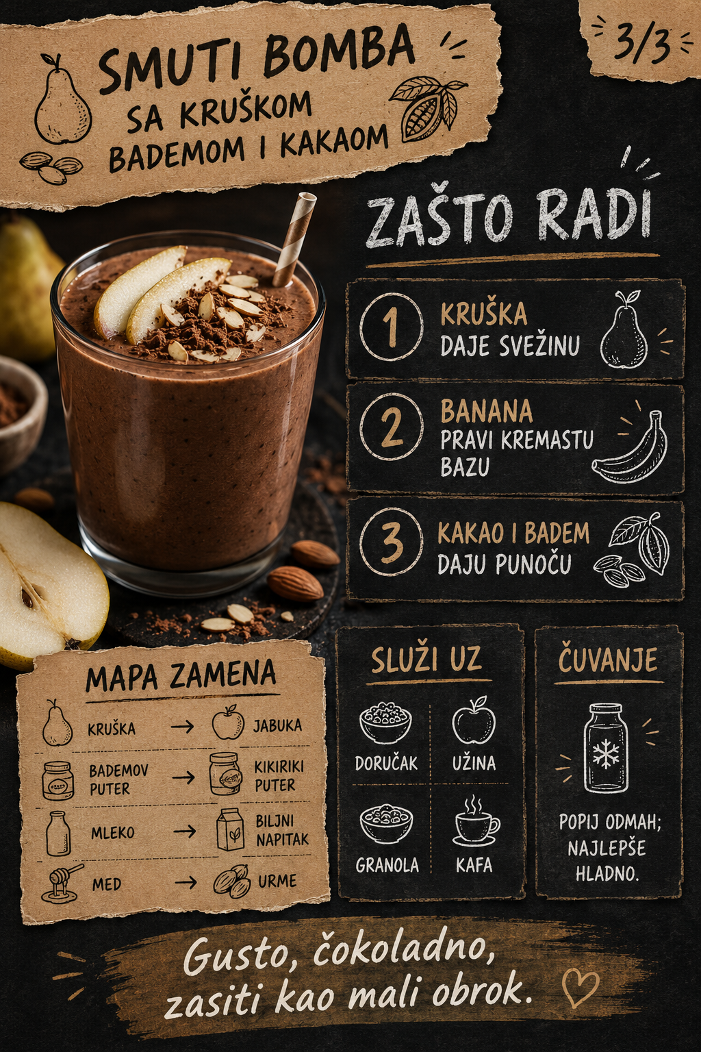 Smuti bomba sa kruškom bademom i kakaom 🍐🍫 - Vizuelni vodič 3/3