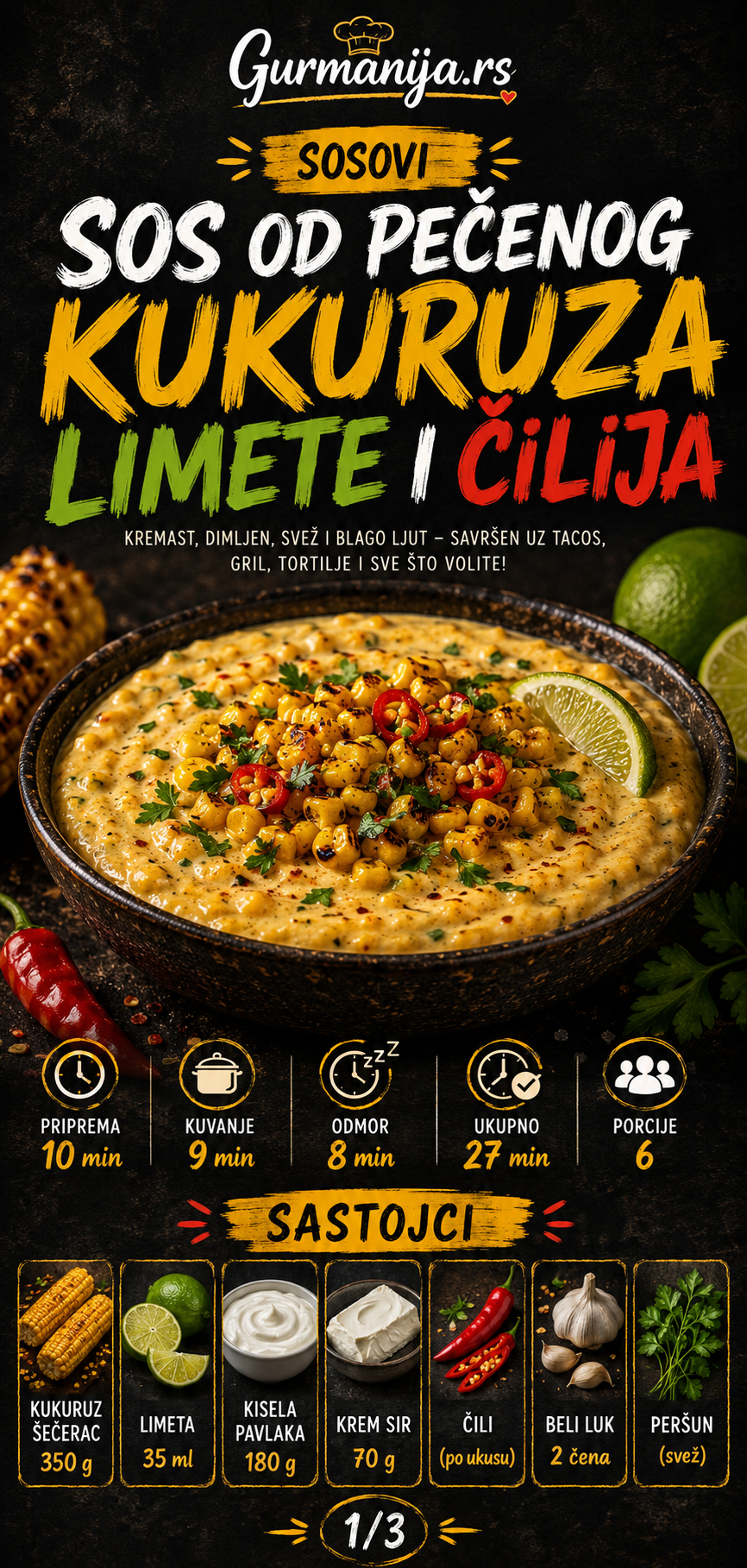 Sos od pečenog kukuruza limete i čilija 🌽🍋 - Vizuelni vodič 1/3