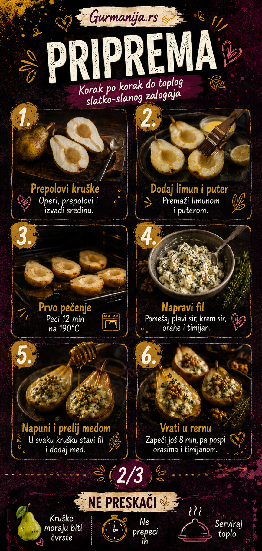Zapečene kruške sa plavim sirom medom i orasima 🍐🧀 - Vizuelni vodič 2/3
