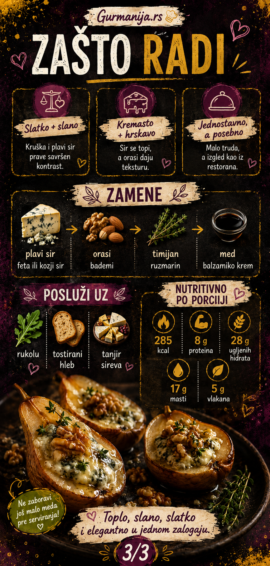 Zapečene kruške sa plavim sirom medom i orasima 🍐🧀 - Vizuelni vodič 3/3